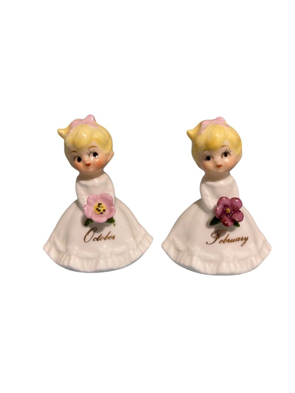 Vintage Lefton Miniature Birthday Girl Figurines October & February